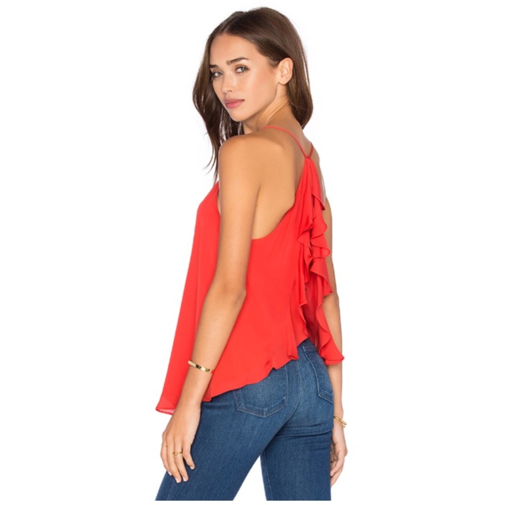 HAUTE HIPPIE Silk Peach Flyaway Ruffle Cami Top